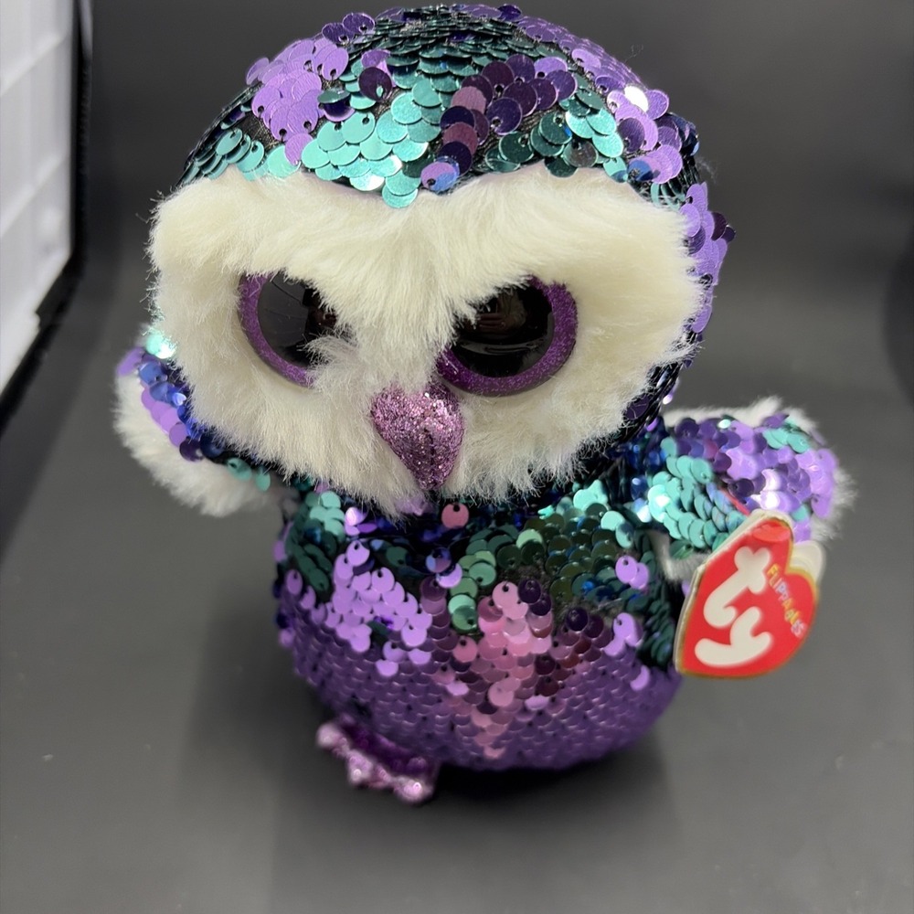 TY Teeny Beanie Boos Flippables‎ Moonlight The Owl Purple & Blue Sequin Plush